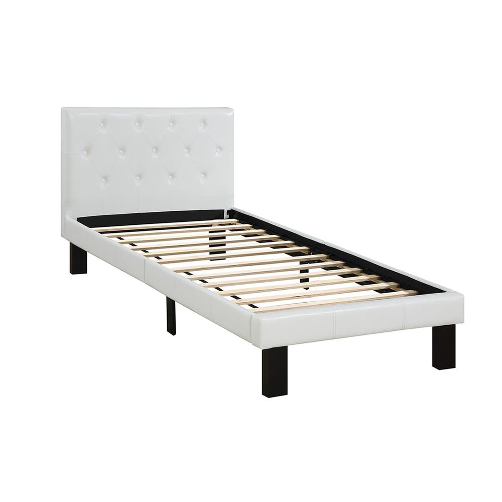 Twin Upholstered Bed Frame with Slats in White Faux Leather