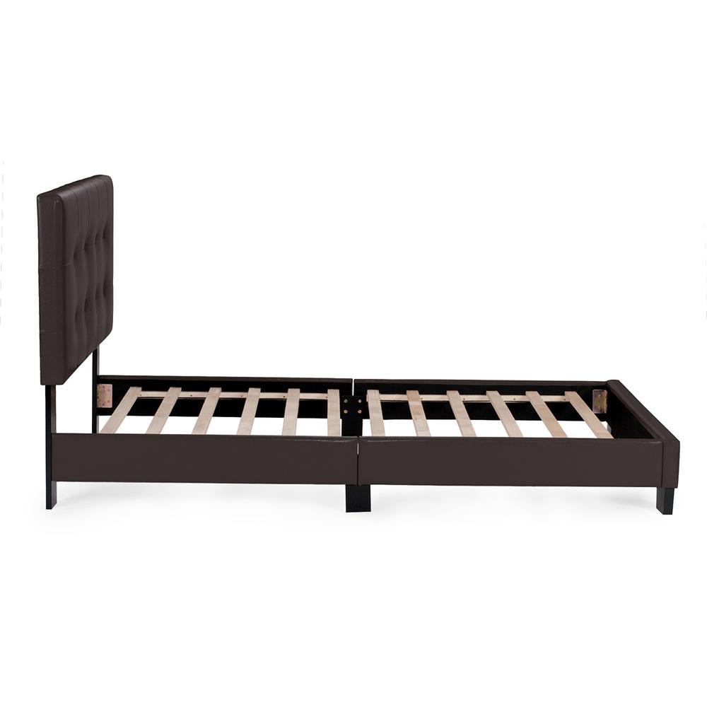 Twin Upholstered Bed Frame with Slats in Brown Faux Leather