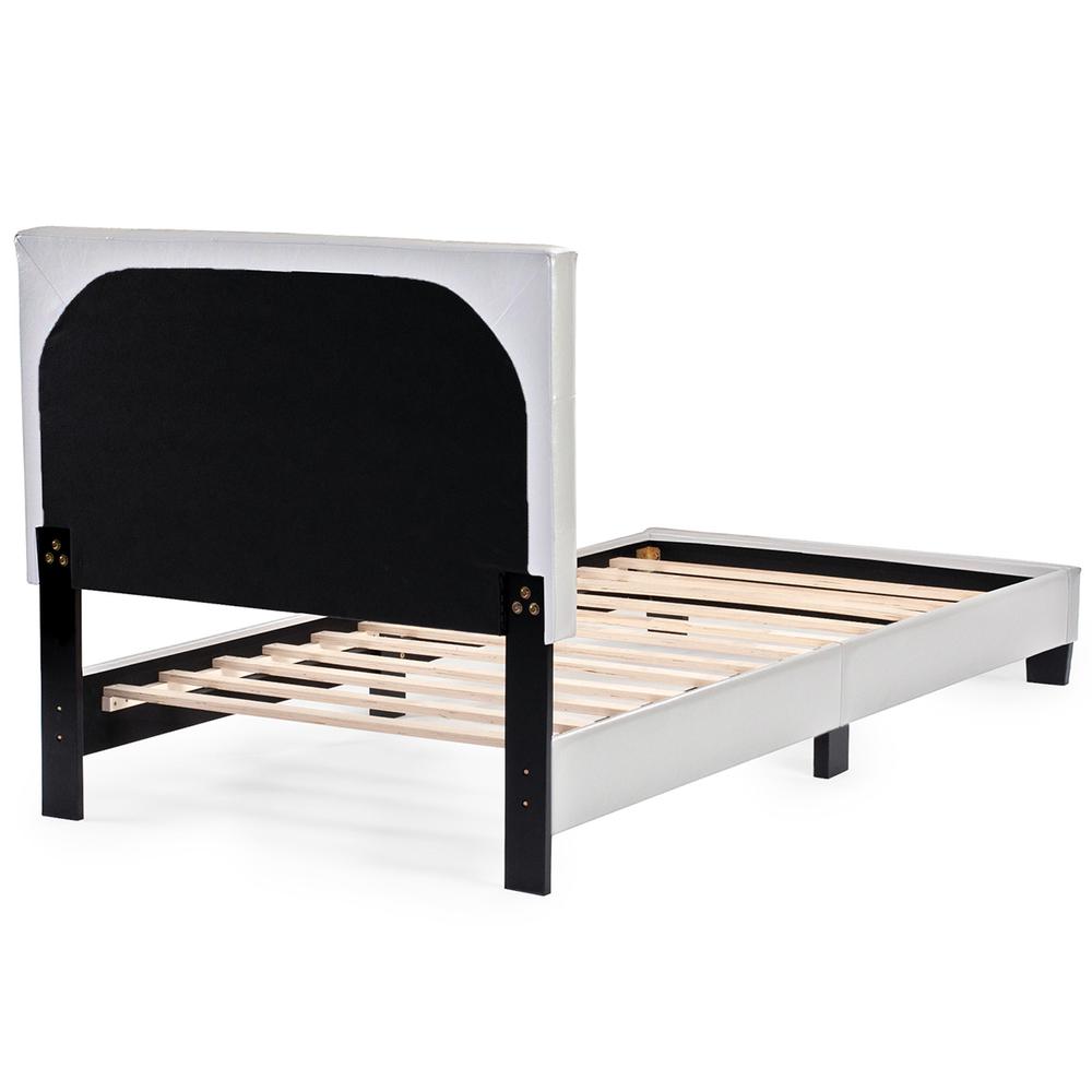 Twin Upholstered Bed Frame with Slats in White Faux Leather