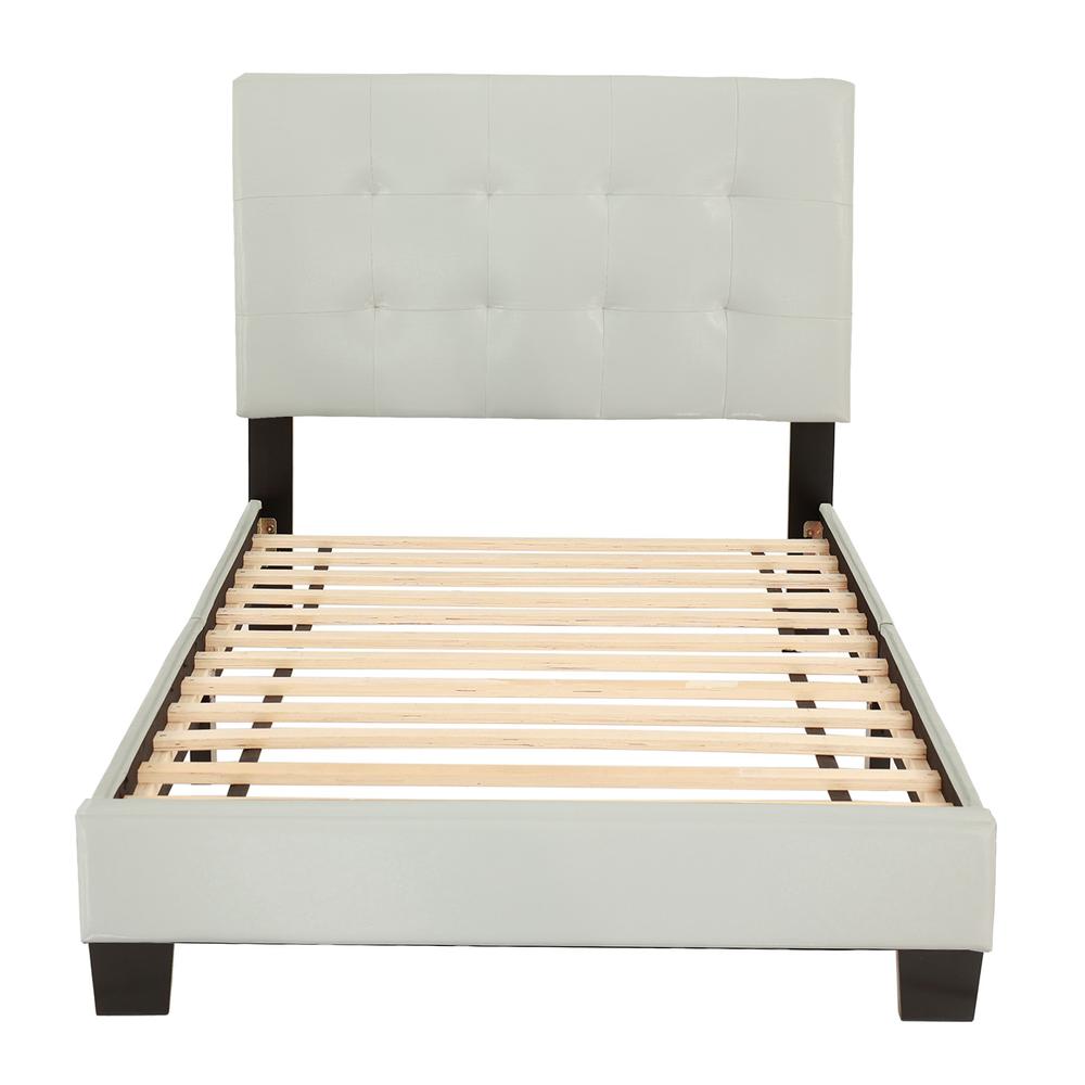 Twin Upholstered Bed Frame with Slats in White Faux Leather
