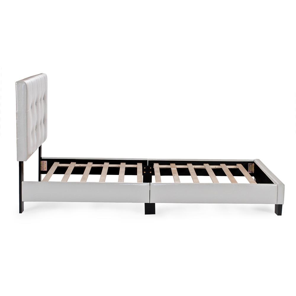 Twin Upholstered Bed Frame with Slats in White Faux Leather