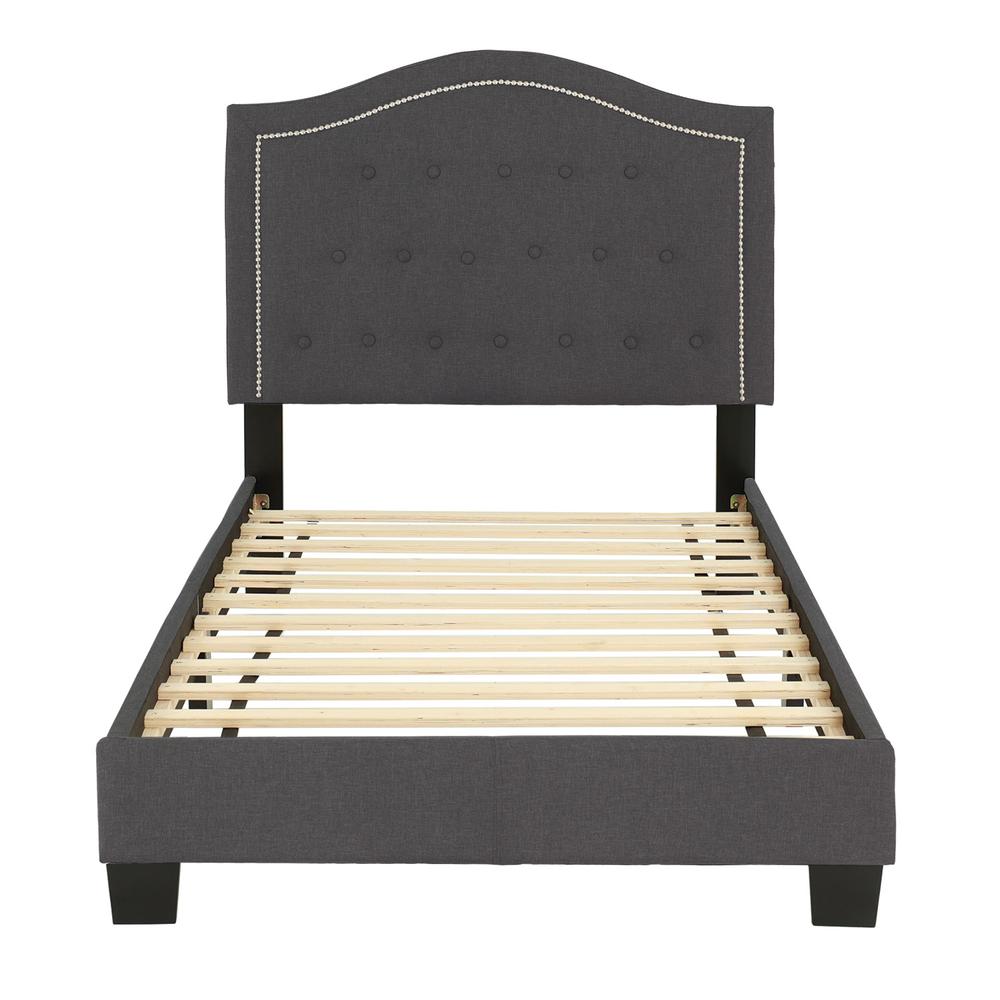 PoundexTwin Upholstered Bed Frame with Slats in Charcoal Burlap Fabric
