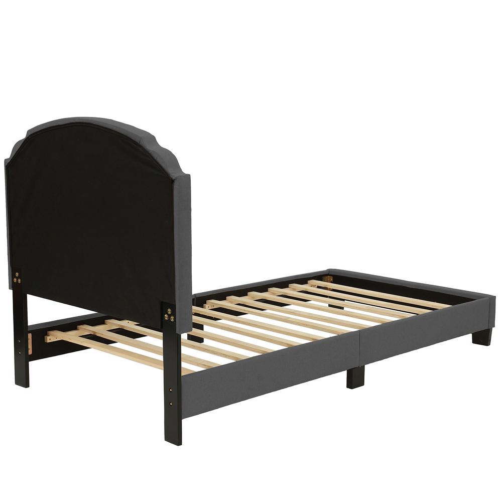 Twin Upholstered Bed Frame with Slats in Charcoal Burlap Fabric