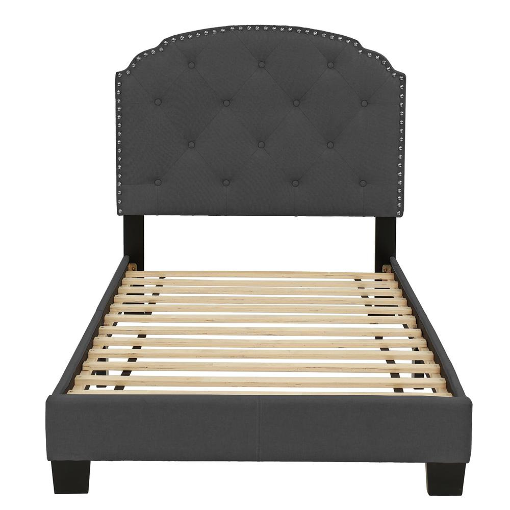 Twin Upholstered Bed Frame with Slats in Charcoal Burlap Fabric