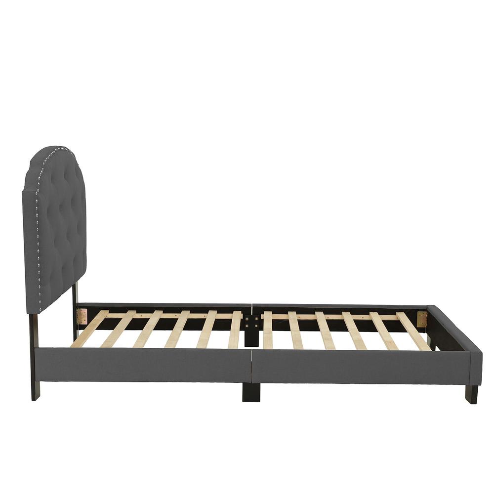 Twin Upholstered Bed Frame with Slats in Charcoal Burlap Fabric