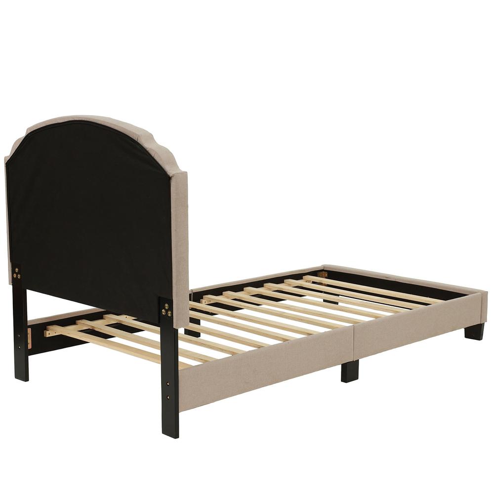 Twin Upholstered Bed Frame with Slats in Light Brown Burlap Fabric
