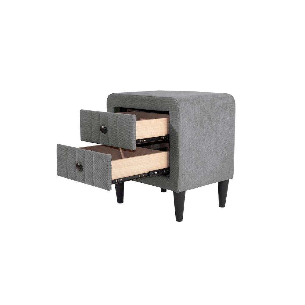 2-Drawer Brushed Linen Fabric  Upholstered Nightstand in Gray
