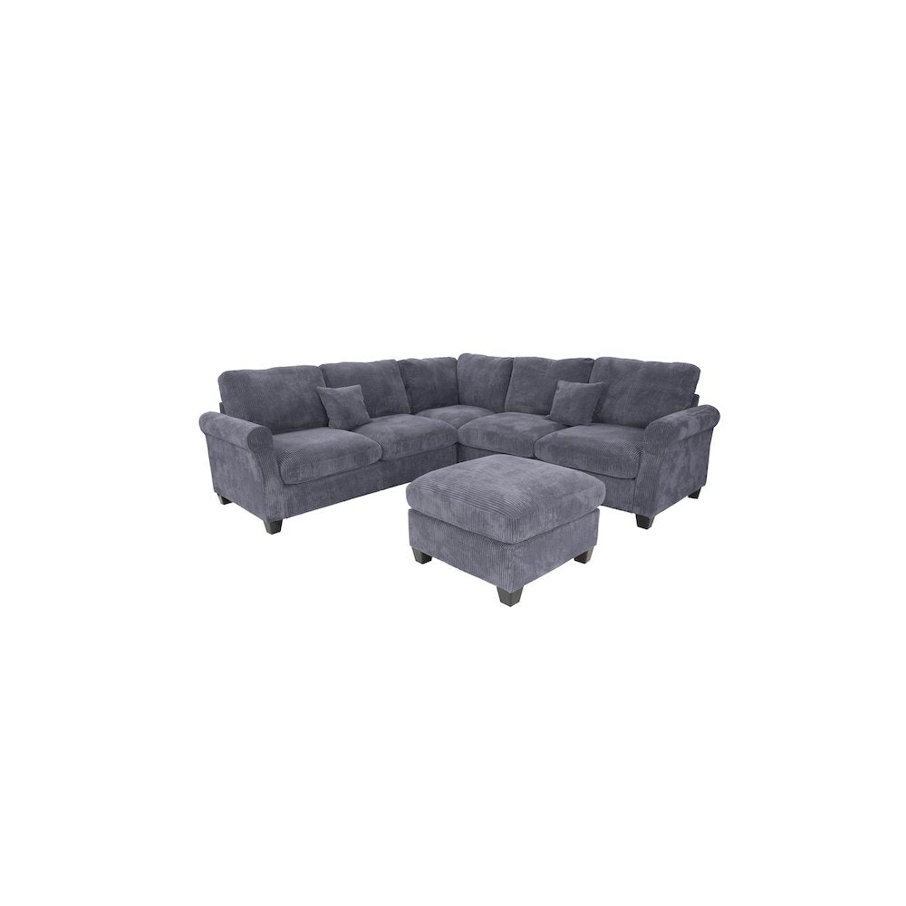 Upholstered Corduroy 4-Piece Sectional in Dark Gray