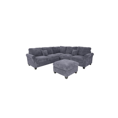 Upholstered Corduroy 4-Piece Sectional in Dark Gray