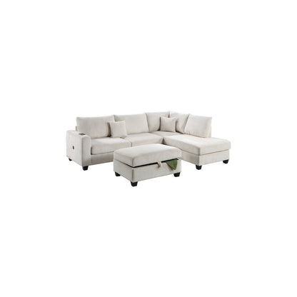 Upholstered Corduroy 3-Piece Sectional Set in Ivory