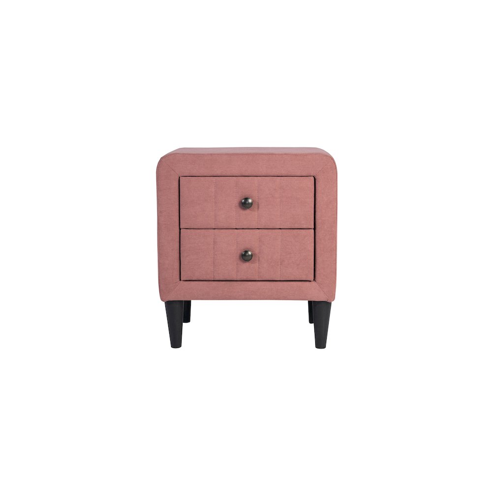 2-Drawer Brushed Linen Fabric  Upholstered Nightstand in Pink