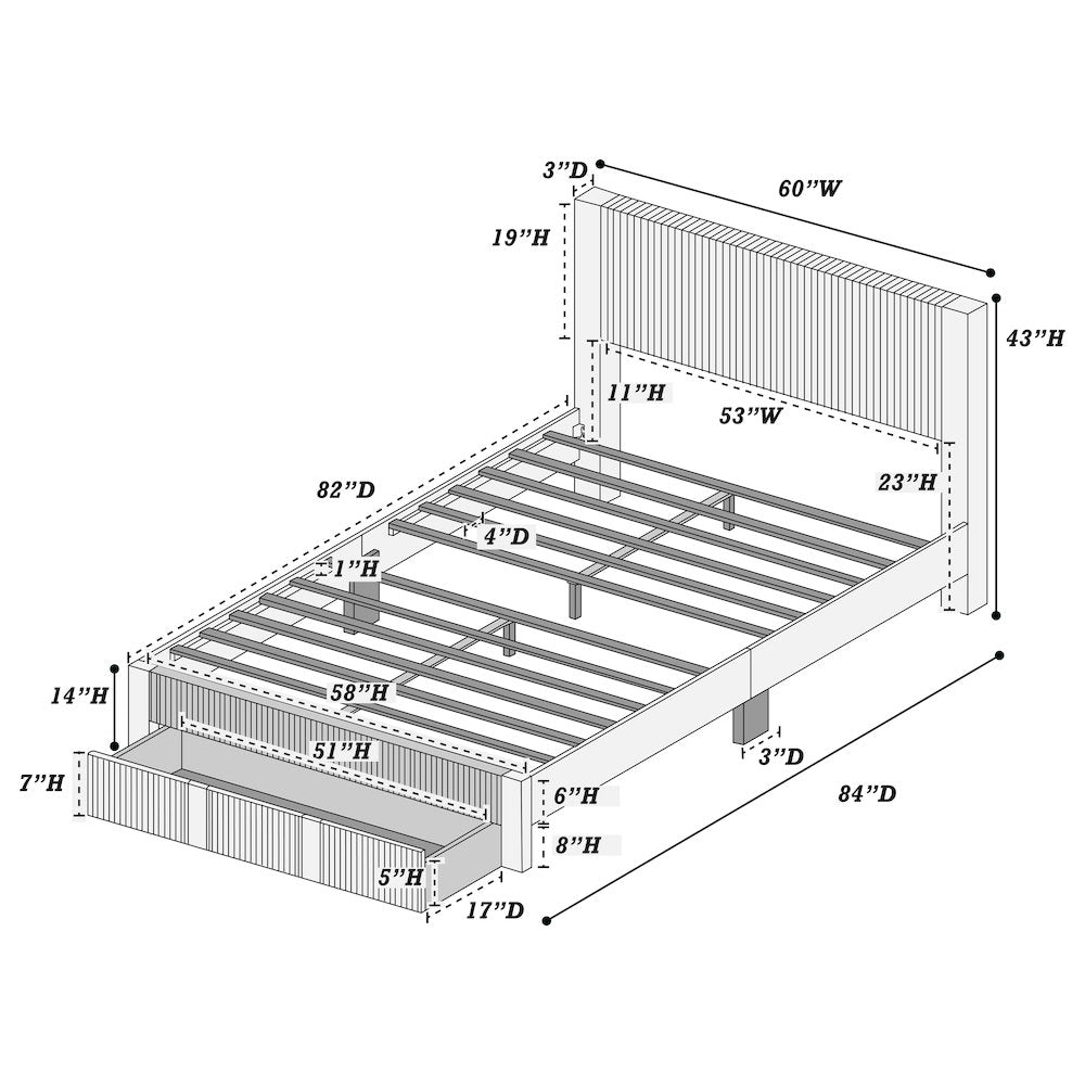Queen Platform Bed with Underbed Storage in Charcoal