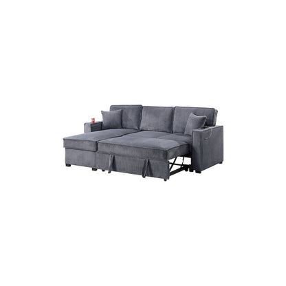 Corduroy Reversible Storage Chaise Convertible Sectional in Dark Gray