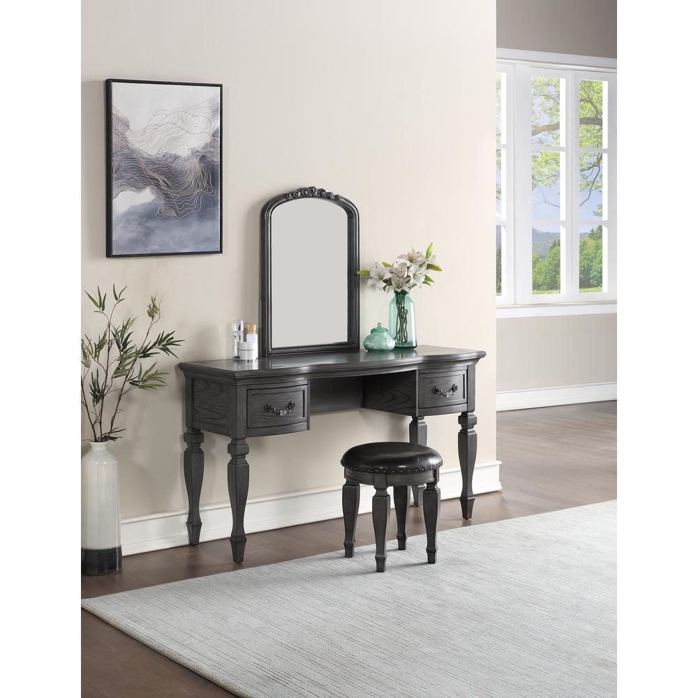 Wooden Makeup Vanity Set Desk, Mirror and Stool - Gray