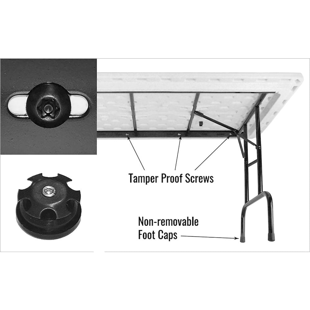 Correctional Tamper-Resistant Blow-Molded Plastic Folding Table 30x96
