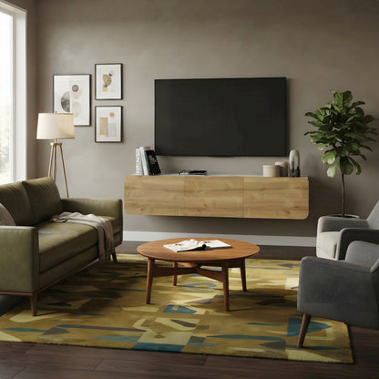 Wall Mounted Oval TV Stand in Walnut with Wooden Finish and Modern Design