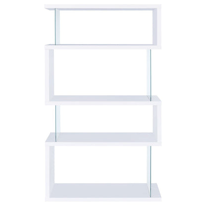 4-Tier White and Clear Modern Bookshelf with Glass Shelves and Storage