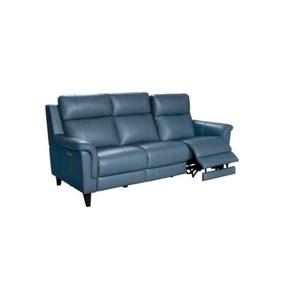 Blue Leather Power Reclining Sofa with Power Headrests and Hardwood Frame