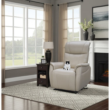 Beige Leather Power Lift Recliner with Power Head Rest & Lumbar Support