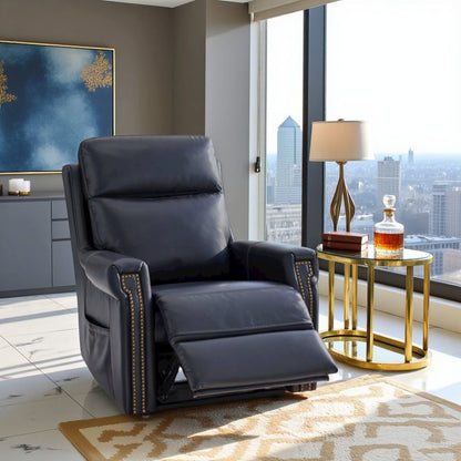 Blue Leather Recliner Chair with Lift, Heat, Power Headrest, and USB