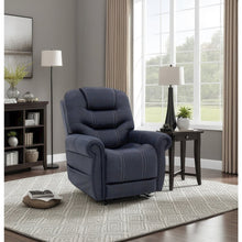Blue Power Recliner with Adjustable Headrest, Lumbar Support, and Heat