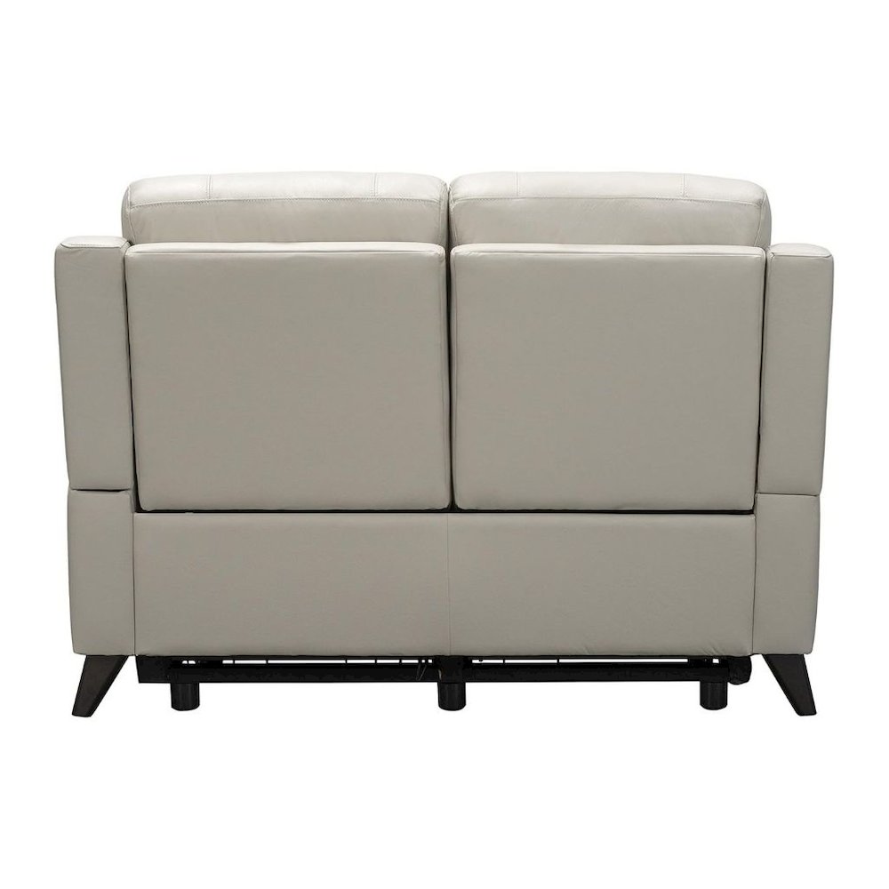 Beige Leather Power Reclining Loveseat with USB Ports and Headrests