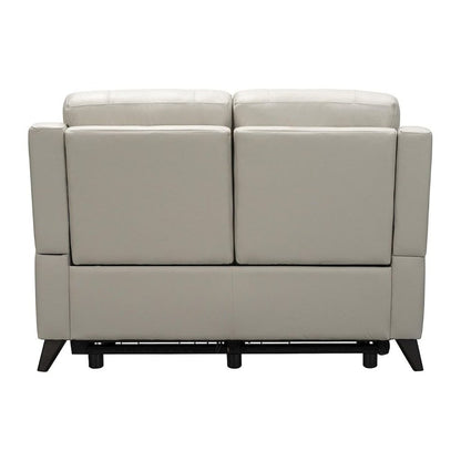 Beige Leather Power Reclining Loveseat with USB Ports and Headrests