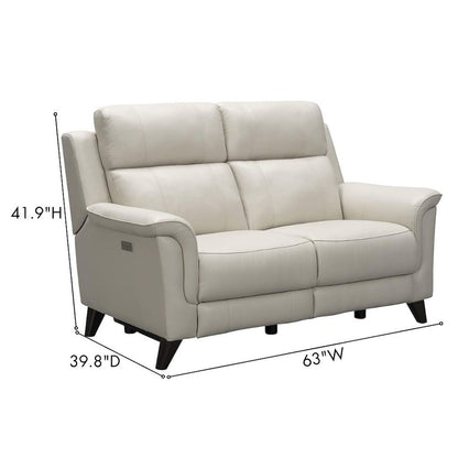 Beige Leather Power Reclining Loveseat with USB Ports and Headrests