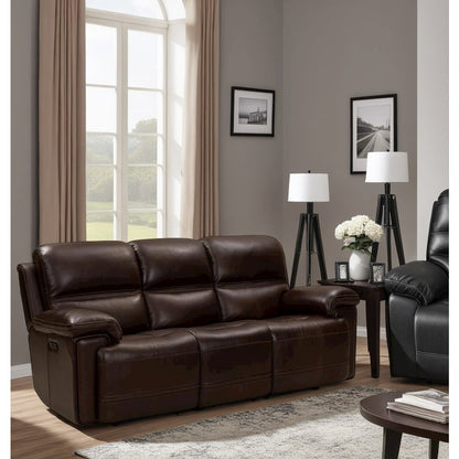 Brown Leather Power Reclining Sofa with Adjustable Headrests and Comfort