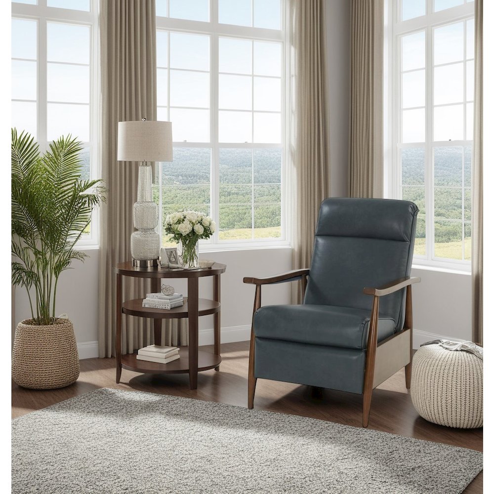 Gray Leather Recliner with Push-Through Arm Mechanism, Hardwood Plywood Frame
