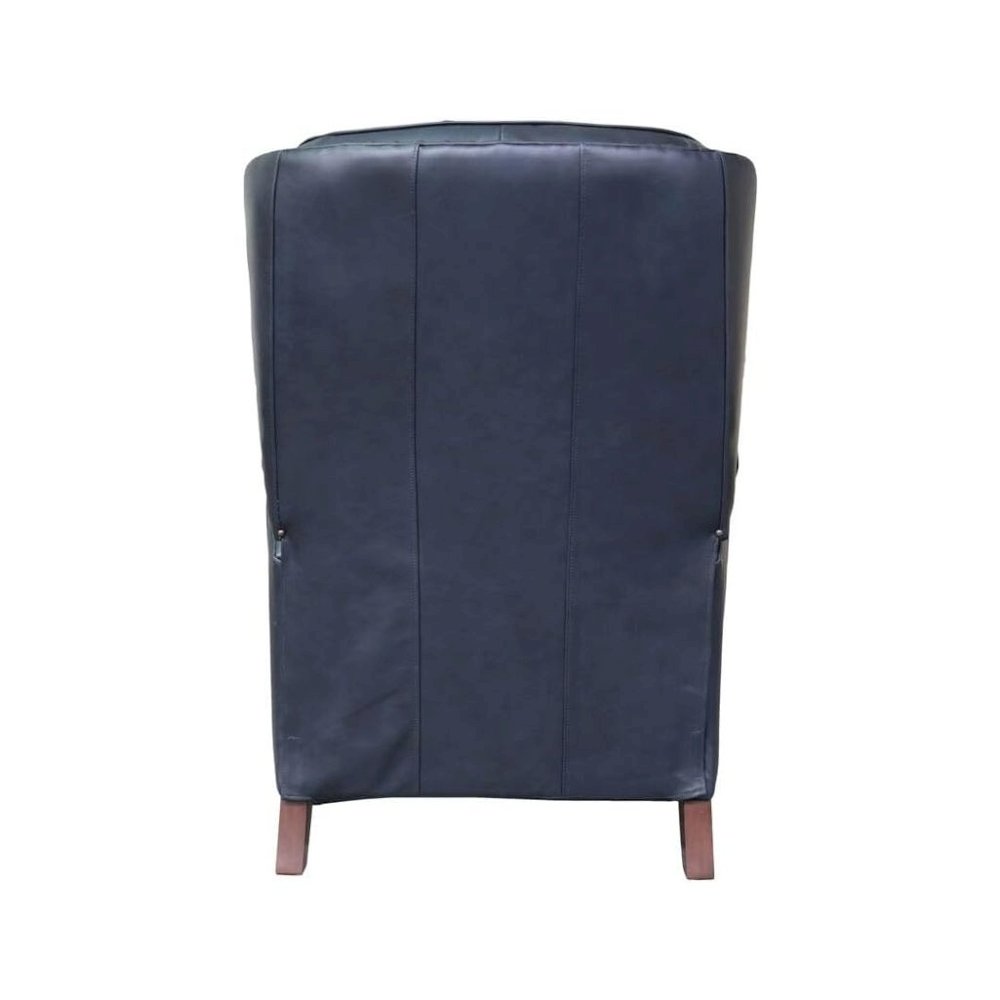 Blue Leather Chair Recliner with Tufted Barrel Back and Footrest