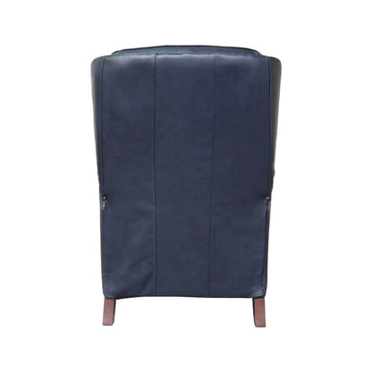 Blue Leather Chair Recliner with Tufted Barrel Back and Footrest