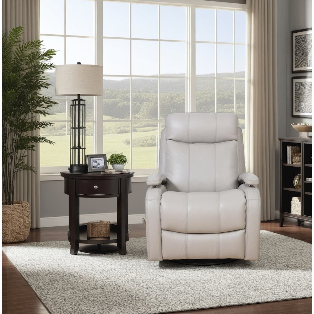 Beige Leather Swivel Glider Recliner with Hardwood Plywood Frame