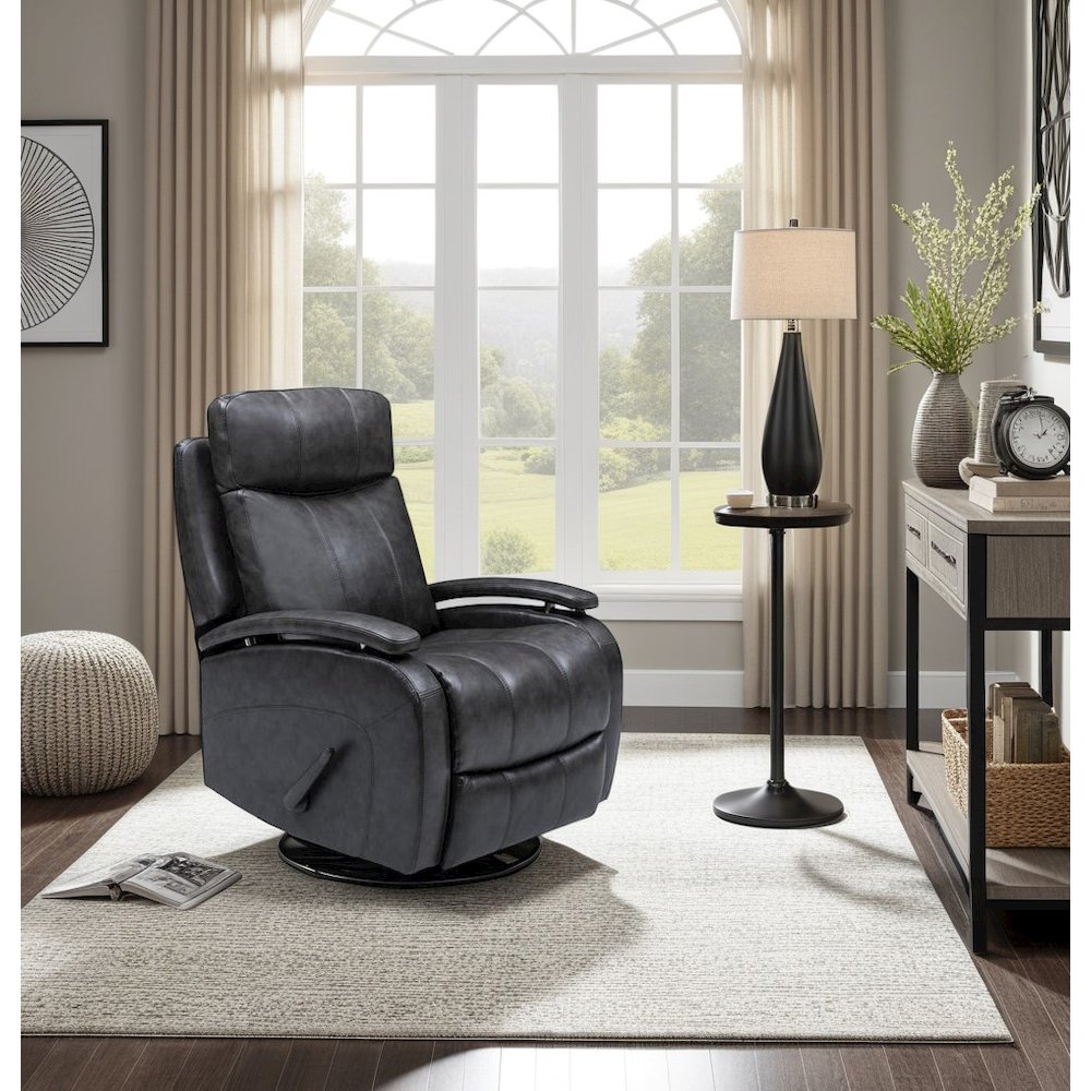 Gray Leather Swivel Glider Recliner with Hardwood Plywood Frame and Comfort