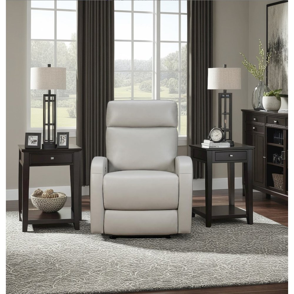 Gray Leather Recliner with Power Headrest and Hardwood Plywood Frame