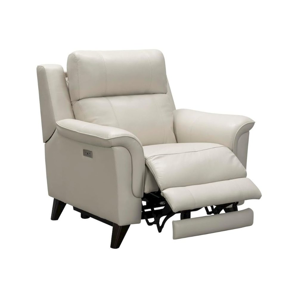 Beige Leather Reclining Chair with Power Headrest and USB Charging Port