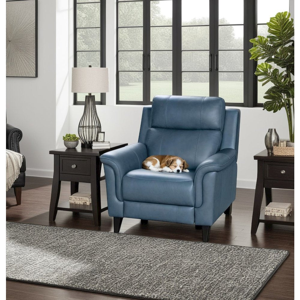 Gray Power Recliner with Adjustable Headrest and Leather Upholstery