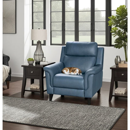 Gray Power Recliner with Adjustable Headrest and Leather Upholstery