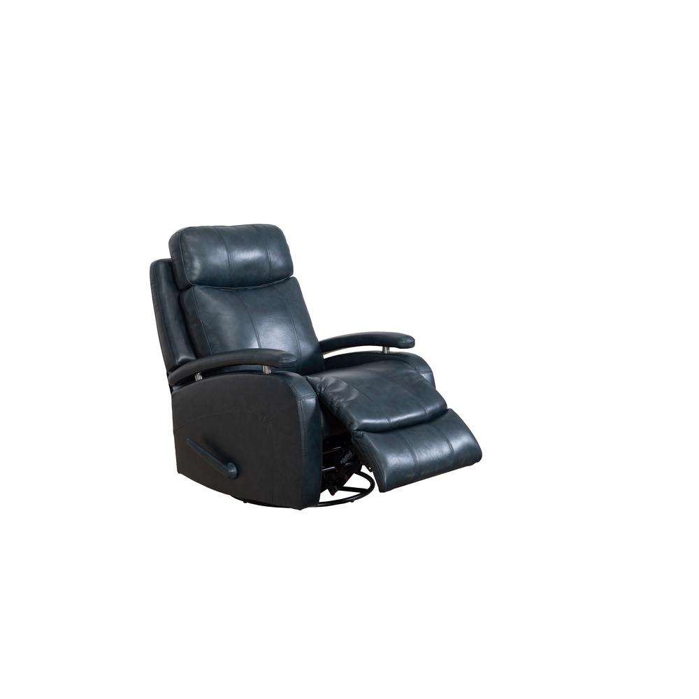 Blue Leather Swivel Glider Recliner with Hardwood Plywood Frame for Comfort