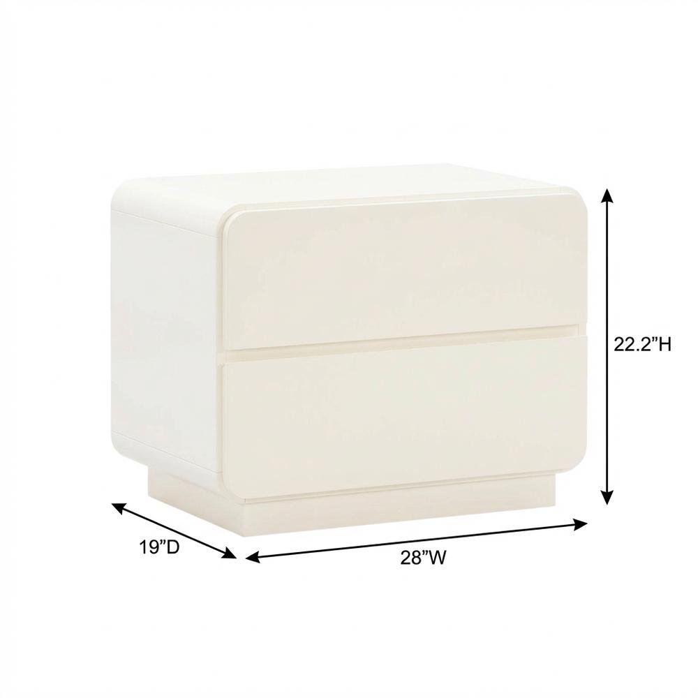 Cream Nightstand with Soft Close Drawers and Acacia Legs
