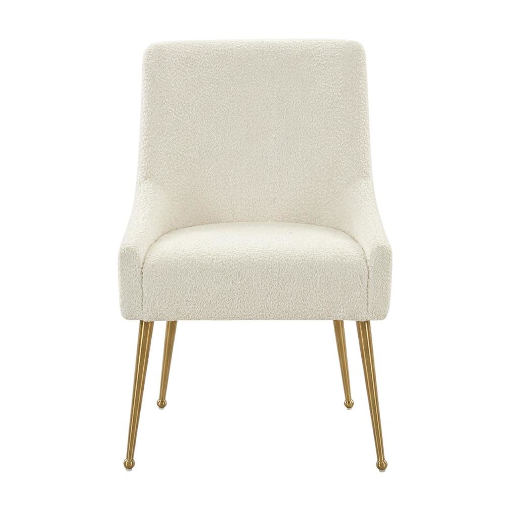 Cream Boucle Side Chair with Gold Legs and Fiber-Wrapped Foam Seat