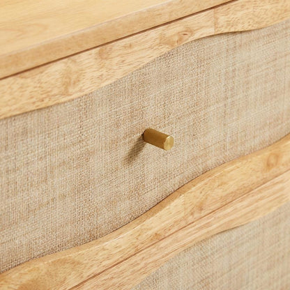 Wood and Rattan Wavy Nightstand with Soft Close Drawers