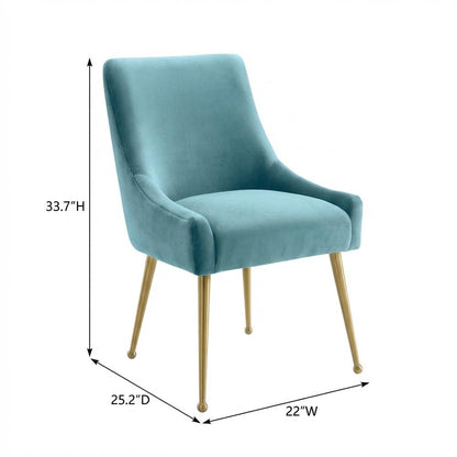 Velvet Side Chair in Sea Blue with Gold-Stainless Steel Legs and Fiber Foam Seat