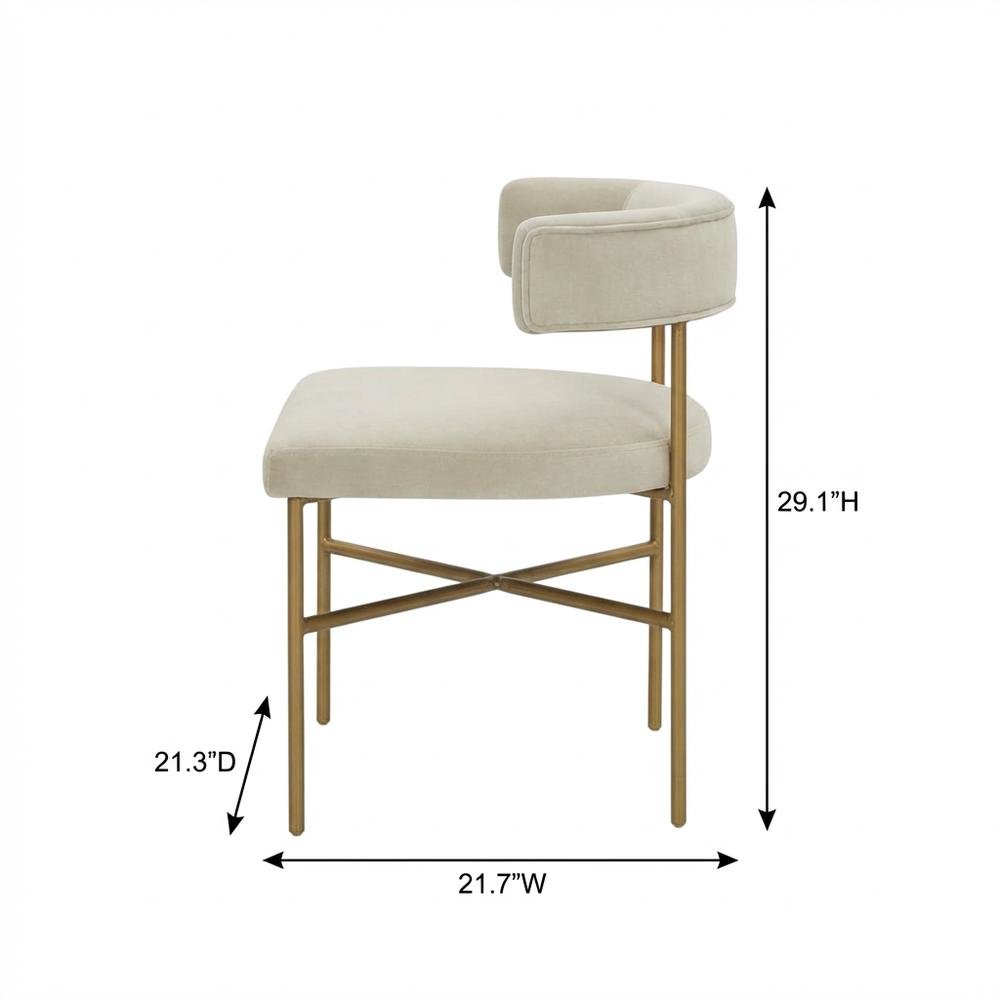 Cream Velvet Dining Chair with Gold Legs and Fiber-Wrapped Foam Seat