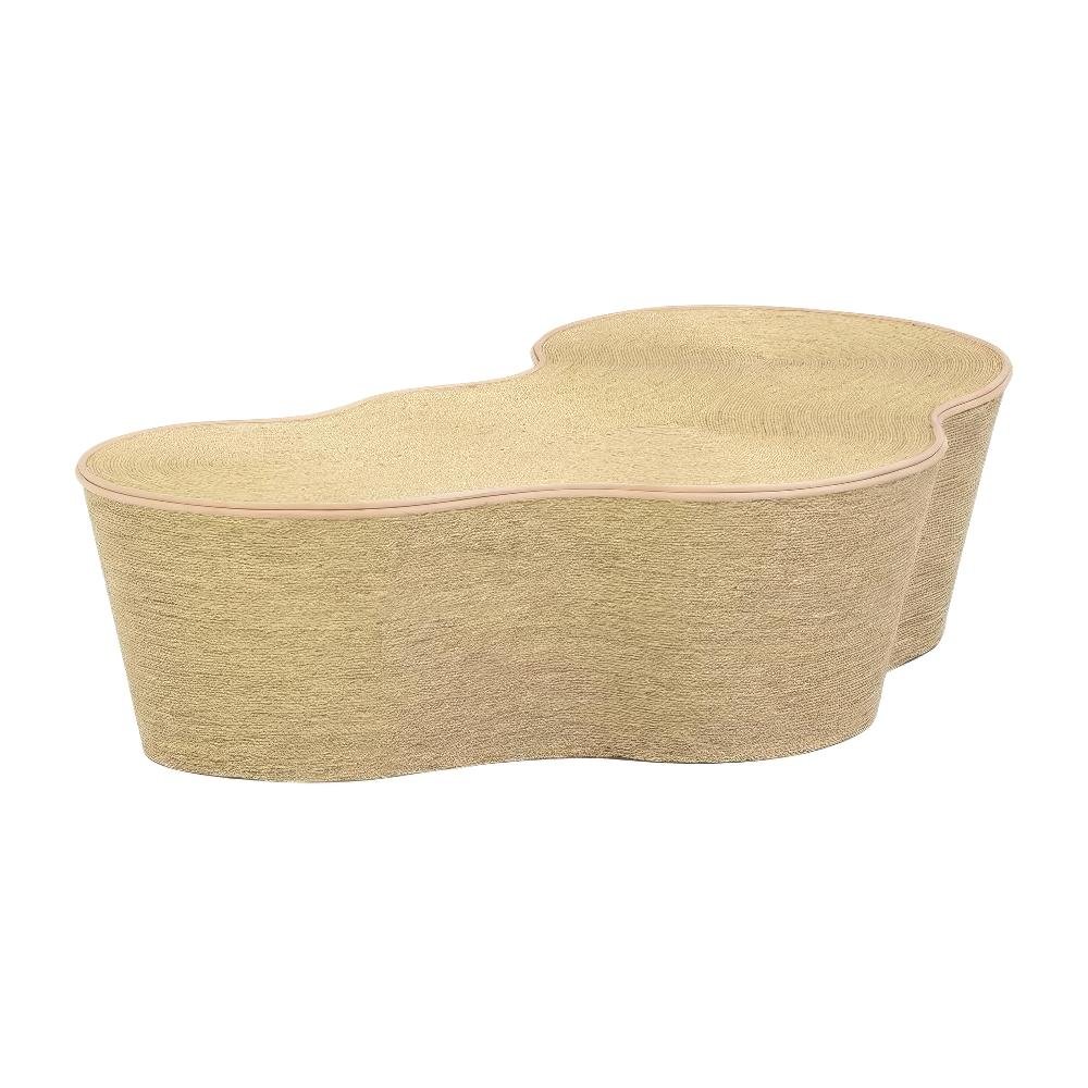 Brown Seagrass Coffee Table with MDF Top and Spacious Storage Surface