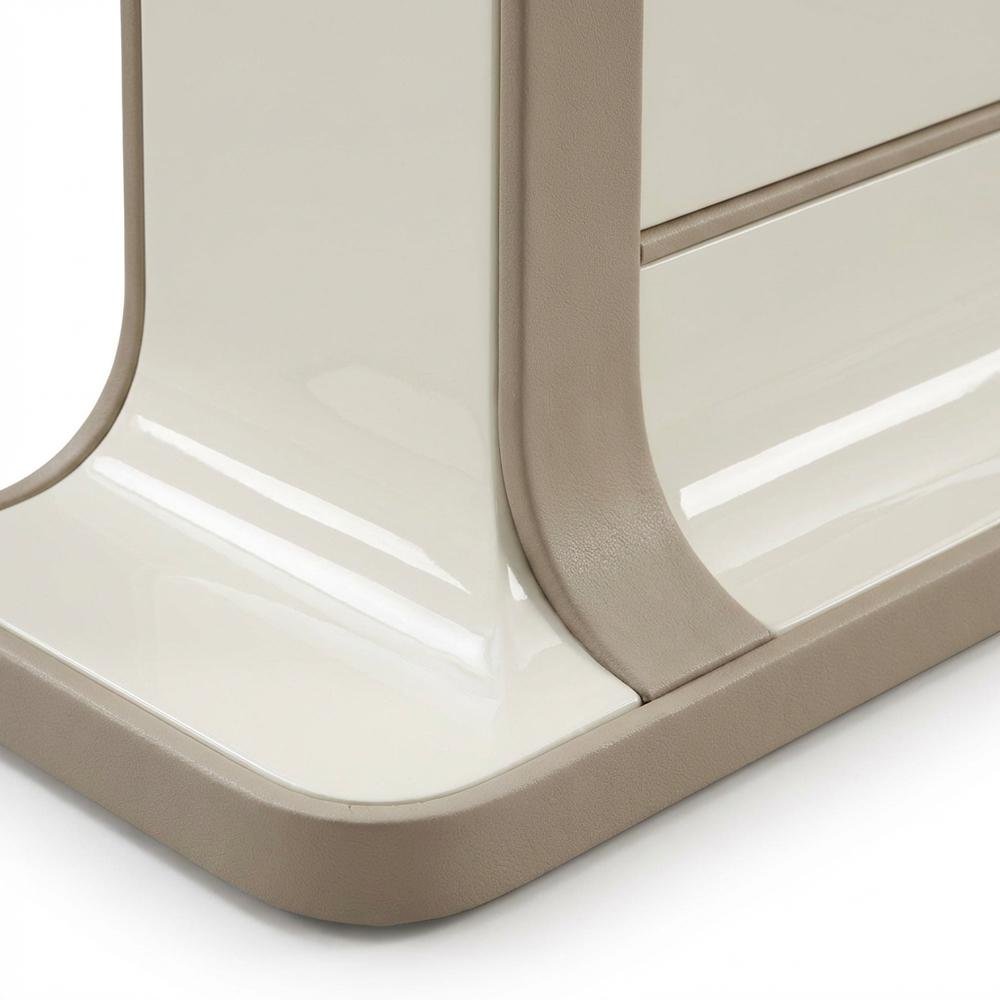 Cream Lacquer Nightstand with Soft Close Drawers and Acacia Legs