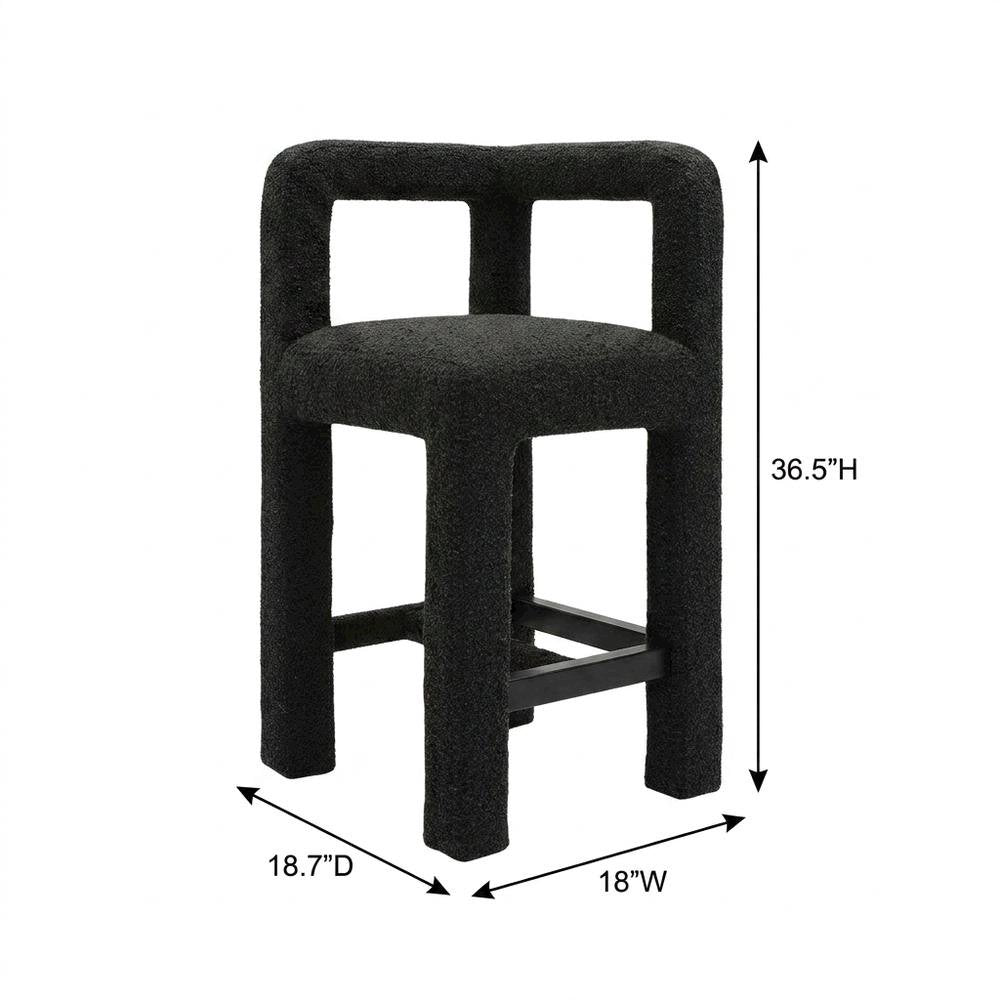 Black Boucle Counter Stool with Modern Design and Comfortable Seat