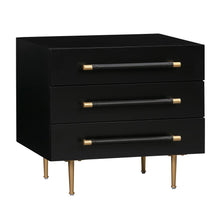 Modern black nightstand with soft-close drawers and gold iron legs