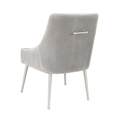 Beatrix Pleated Light Grey Velvet Side Chair - Silver Legs