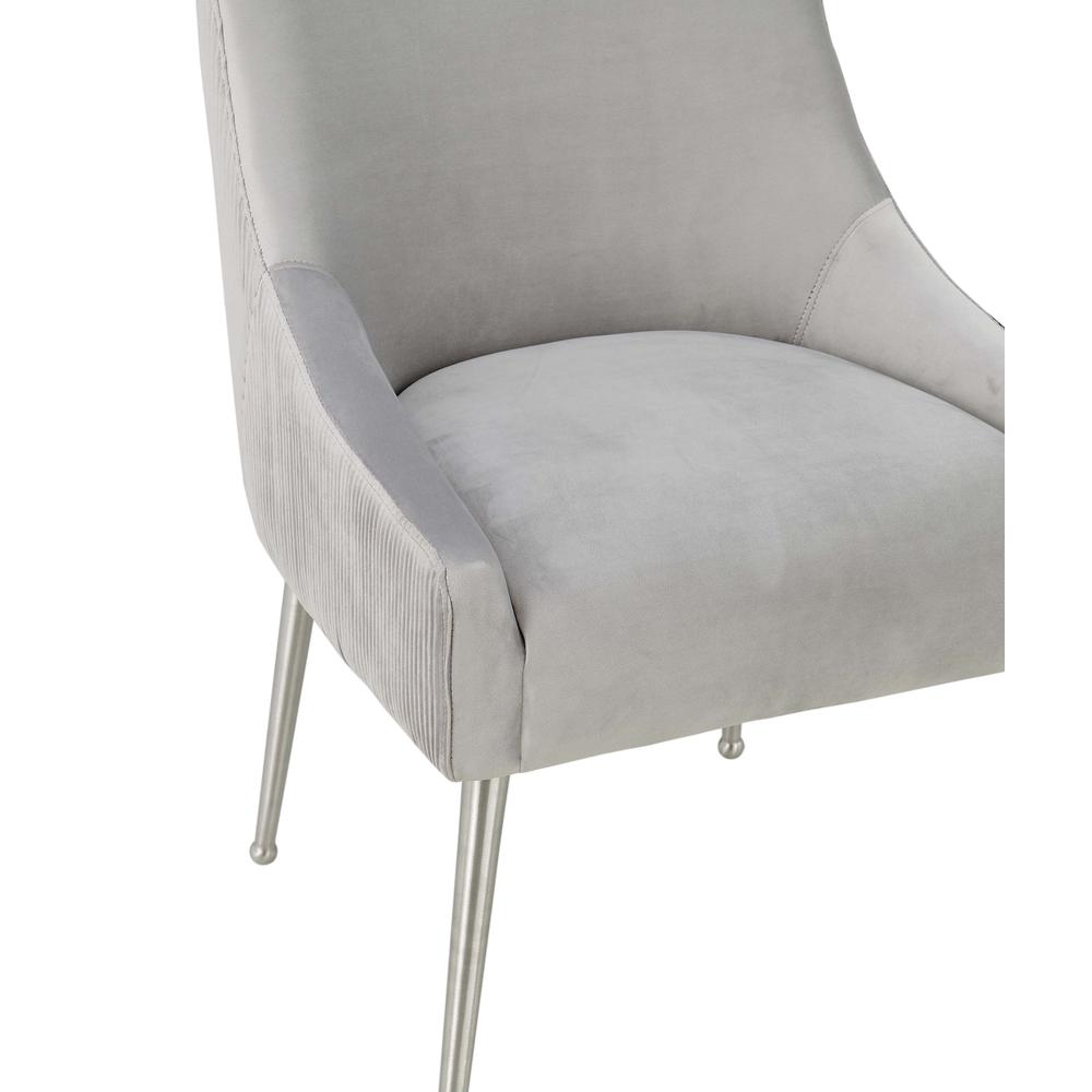 Beatrix Pleated Light Grey Velvet Side Chair - Silver Legs